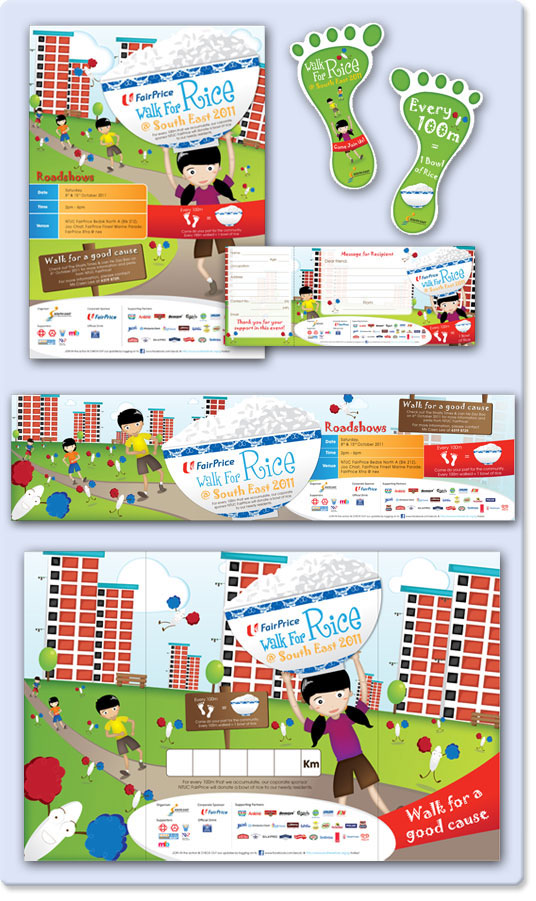 South East CDC-NTUC Walk For Rice Event 2011 Poster, Magazine Ad, Table Counter, Banner, Leaflet, Sticker and Floor Sticker